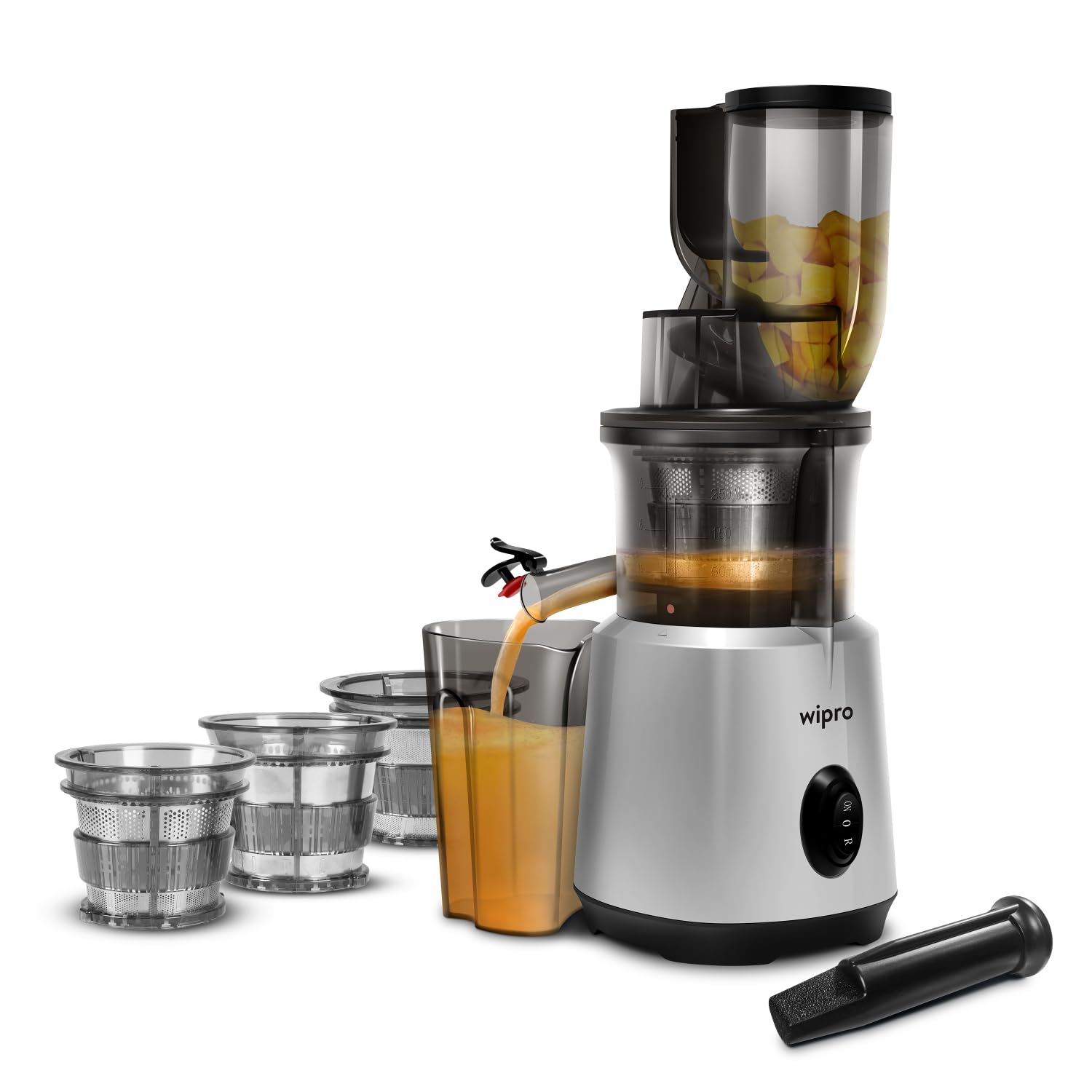 Wipro Vesta FS101 Cold press slow juicer|240 Watts 100% Copper DC motor for efficient juicing|All in one fruit & vegetable juicer|Nut milk and sorbet maker|76mm wide Chute|250ml Juicing bowl