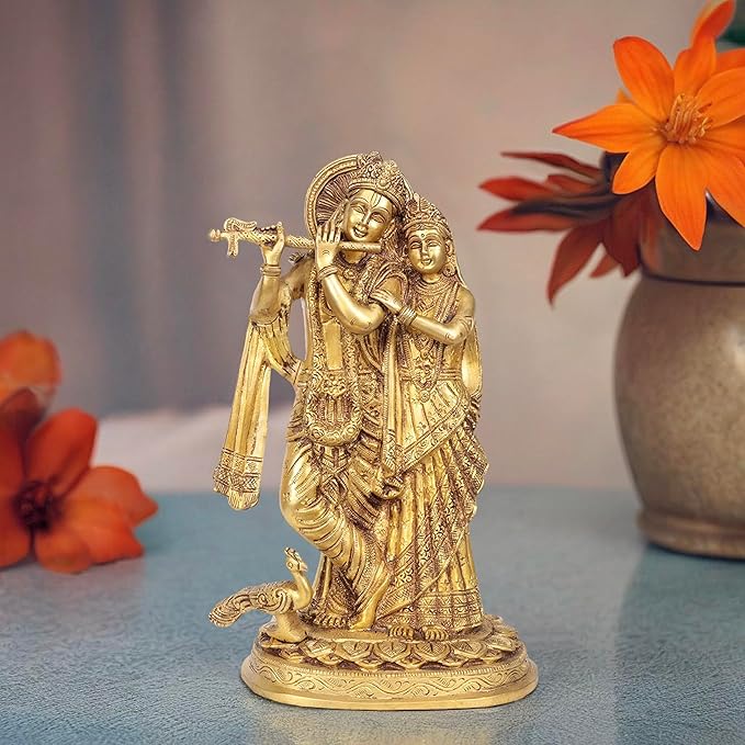 Amazon Brand - Umi Brass Radha Krishna Standing on Base Statue Idol, Height : 12 inches