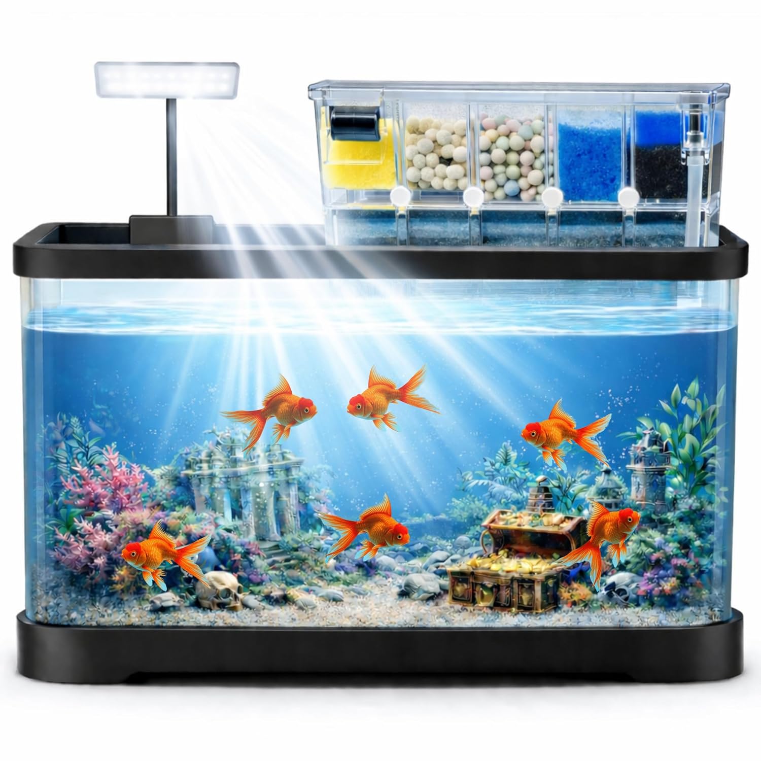 Buraq Curved Aquarium Fish Tank All-in-One with Top Filter & WRGB LED Light | Unbreakable Polycarbonate Moulded Aquarium Tank for Home & Office - Large BL- 603T