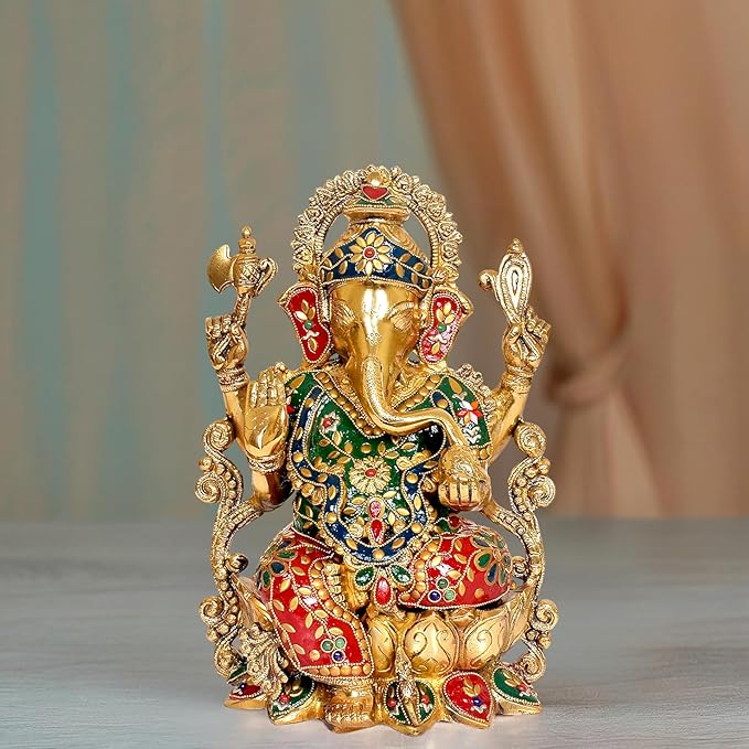 Amazon Brand - Umi Mangalkari Ganesha Ganesh Ganpati Brass Statue Idol Murti for mandir Home Temple, Height : 13 Inches