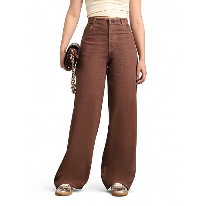 Urbano Fashion Women's High Rise Loose Baggy Fit Washed Jeans Non-Stretchable