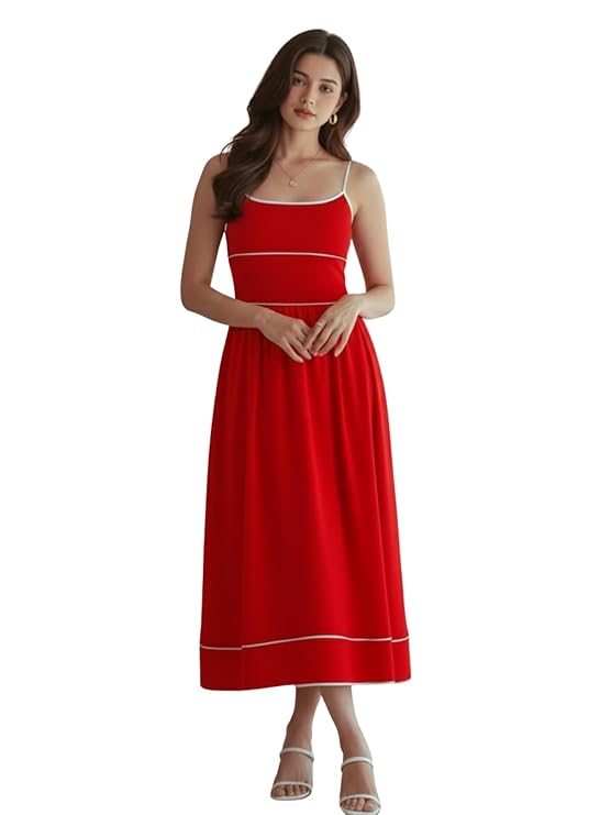Aahwan Black Solid Fit and Flare Lace Up Backless Spaghetti Strap Shoulder Ties Slim Fit Long Midi Cami Dress for Women's & Girl's