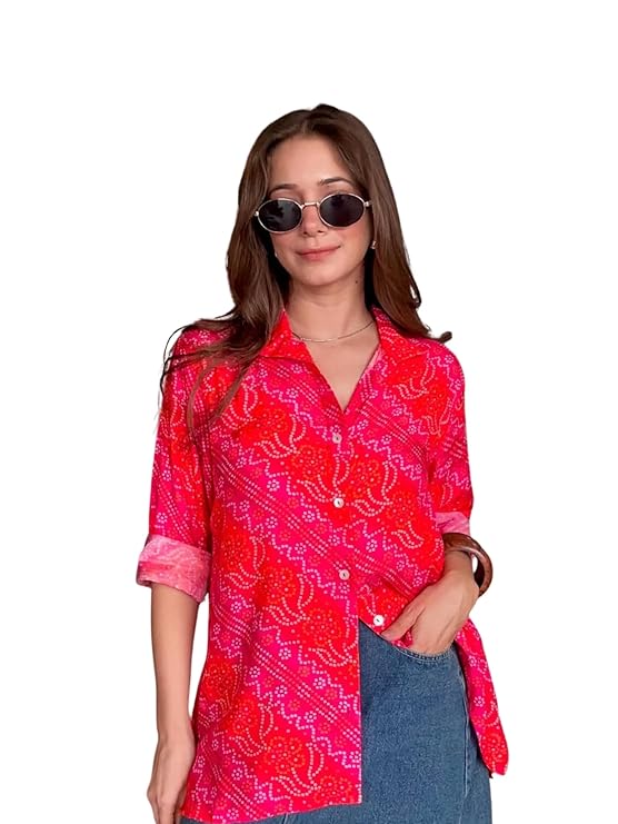 Aahwan Orange Solid Button Up Drop Shoulder Striped Print Casual Formal Long Sleeve Shirt for Women's & Girl's