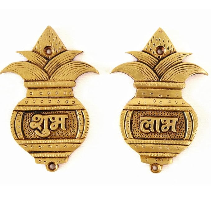 The Spiritual Living Pure Brass Shubh Labh Hanging for Door Entrance | 3.5 Inch | Shubh Labh Kalash | शुभ लाभ | Main Door | Wall Decor Items for Living Room | Good Luck | Pital |
