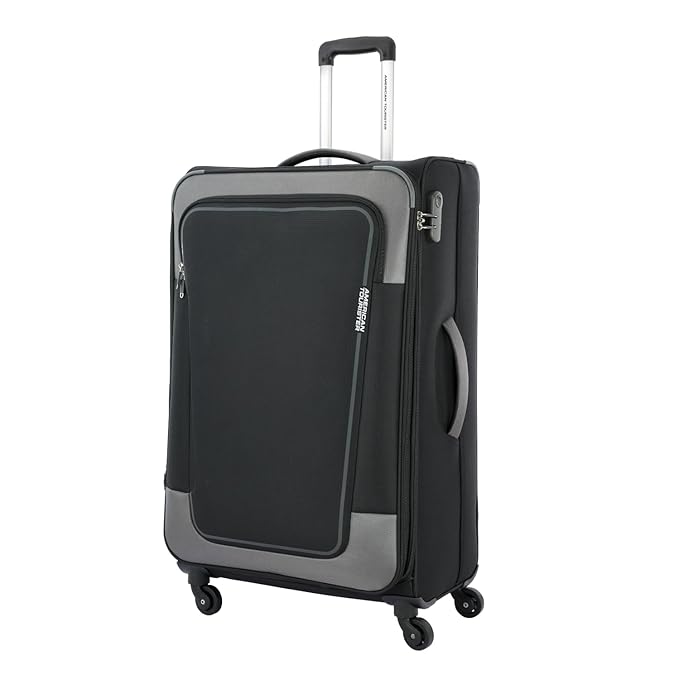 American Tourister Icor | Large Size Check-in Trolley Bag (82 cm) | 360° 4 Wheel Travel Luggage | Soft Case Polyester Expandable Suitcase | Mounted Combination Lock | Black
