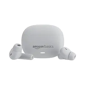amazon basics True Wireless in-Ear Earbuds with Mic, Low-Latency Gaming Mode, Touch Control, IPX5 Water-Resistance, Bluetooth 5.3, Up to 60 Hours Play Time, Voice Assistance and Fast Charging (White)