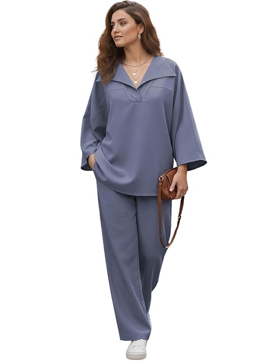GRECIILOOKS Co Ord Set for Women Stylish | Linen Cord Set for Women – Oversized Top and Wide Leg Pants Set for Woman's | Casual Travel Airport Outfit for Summer Co-ord Set