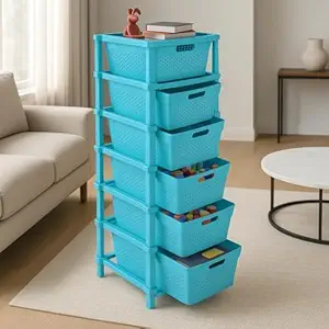 JD FRESH 6-Tier Plastic Storage Cabinet Organizer/Modular Plastic Drawer System for Home, Office, Hospital, Parlor, School, and Kids' Rooms/Modular Kitchen & Toy Organizer (Blue)