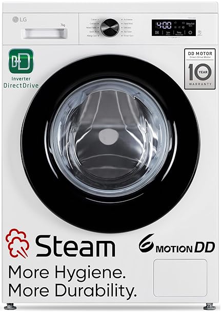 LG 7 Kg 5 Star Steam, Inverter Direct Drive Technology, 6 Motion DD, Fully-Automatic Front Load Washing Machine (FHB1207Z2WB, In-Built Heater, Dial + Full Touch Buttons & LED Display, Essence White)