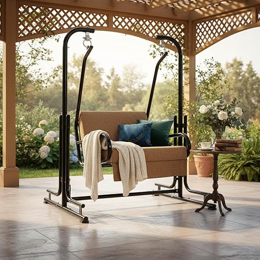 Kaushalendra Single Seater Swing Chair with Stand - Iron Cushion Jhula for Indoor Use, 150 Kg Capacity (Multicolor Cushion), 41 cm