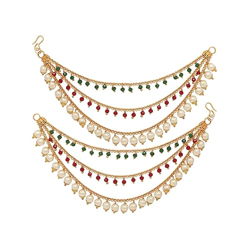 ZENEME Women's Golden Gold Plated Long Hair Chain Jewellery Earring