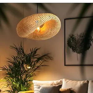 Habere India-All the Cultures Fabricating India Bamboo Pendant Lights | Boho Lampshade | Cane Lampshade | Rattan Lamp Shade | Wicker Lamps (Length 60 CM, Width 41 CM, Height 22 CM)