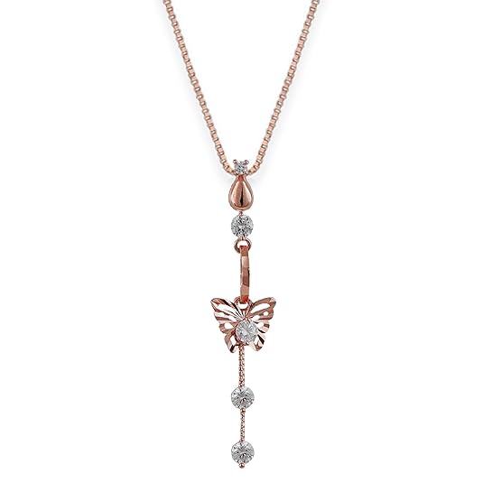 GIVA 925 Silver Rose Gold Plated Shining Butterfly Earrings Pendant with Link Chain | Gifts for Women & Girls
