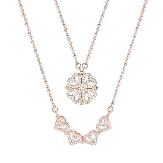 SALVE 2 in 1 Dual Styling Chic Magnetic Clover Pendant for Women | Chain for Girls Locket Simple Necklace | Adjustable Dainty Cute Necklace Neck Chain