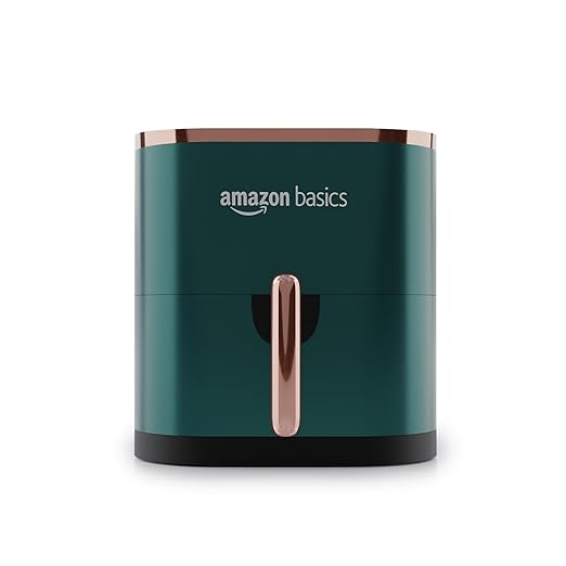 Amazon Basics 3.5L Electric Air Fryer | 1200 W | Temp. Settings Up to 200°C | 7 Pre-set Options | 360° High Speed Air Circulation | Non-Stick Coated | Touch Control Display | 1 Year Warranty (Green)