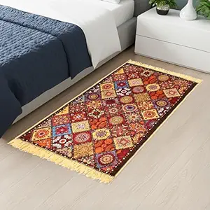 Kuber Industries 4x2 Ft Durable Velvet Carpets for Living Room, Bedroom & Home | Comfortable Floor Carpet/Dari for Hallway, Kitchen Floor & Entryway | Rangoli Print - Multicolor