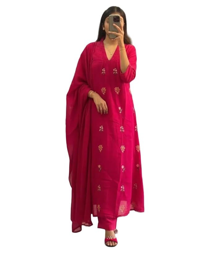 ANNI Designer Women's Rayon Viscose Straight Kurta Set with Pant and Dupatta | Stylish Long Kurti Dress for Festive, Party, and Ethnic Wear