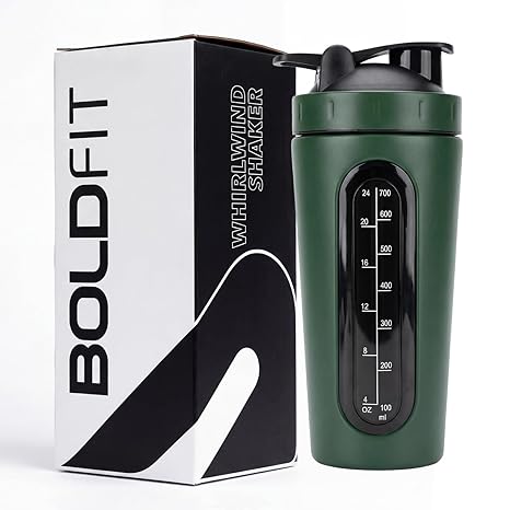 Boldfit Stainless Steel Protein Shaker Bottle 750ml with Glass Window, Leakproof Metal Shaker for Gym with Blender Ball, BPA-Free, Odor-Resistant, Heavy-Duty Mixer for Pre & Post Workout Supplements
