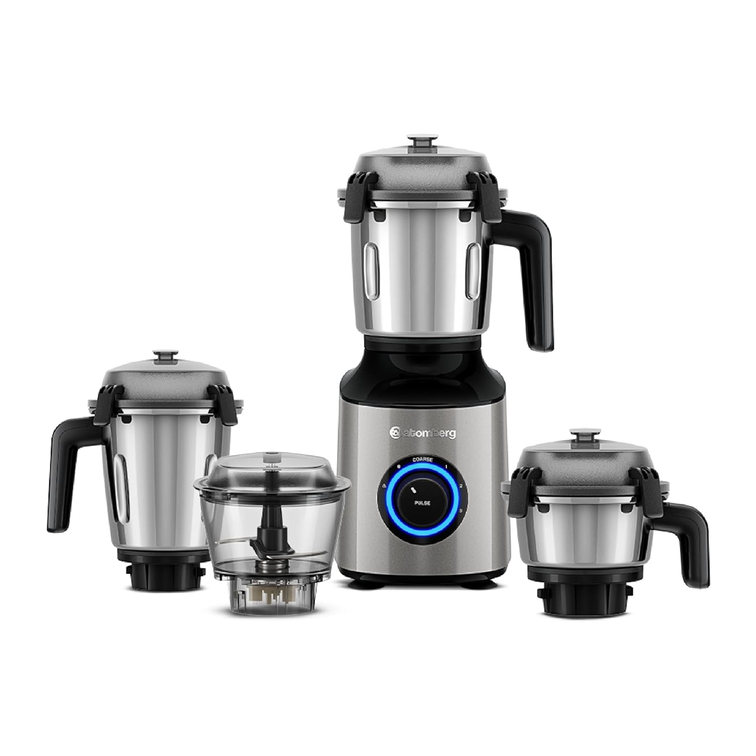 Atomberg Zenova Mixer Grinder | Unique Coarse Mode for Silbatta-like Texture | Intelligent BLDC Motor | Safety Features | 4 Jars including Chopper | Hands-Free Operation | Sand Grey