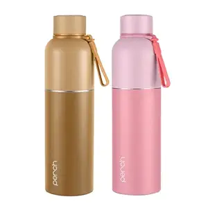 Perch Water Bottle 1 LTR Stainless Steel | Hot & Cold Flask | ISI Certified | Vacuum Insulated | Leak Proof Lid | For Office, School, Gym, Home, Travel | Zenith 1000ml | Set of 2 |(Amber Brown & Pink)