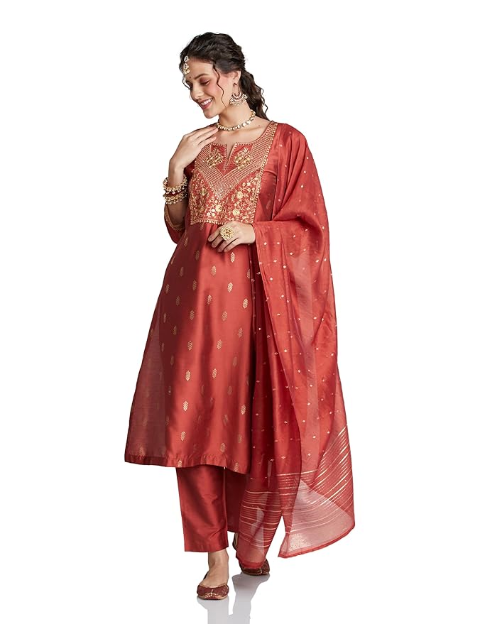 Amazon Brand - Myx Women's Embroidered Kurta Set with Designer Jacquard Dupatta (Available in Plus Sizes)