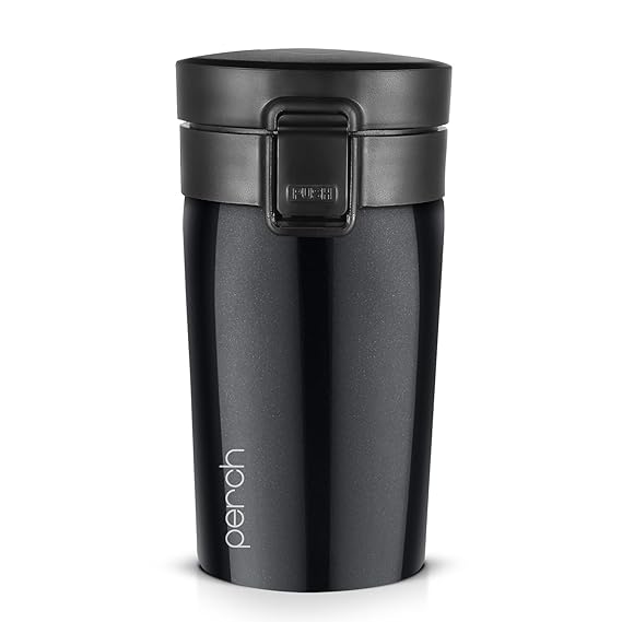 Perch Froste Insulated Travel Coffee Mug | 280ml Stainless Steel Thermal Cup | Hot & Cold Spill Proof Tumbler with Leak Proof Lid | Portable Mug for Office, Men & Women – Black