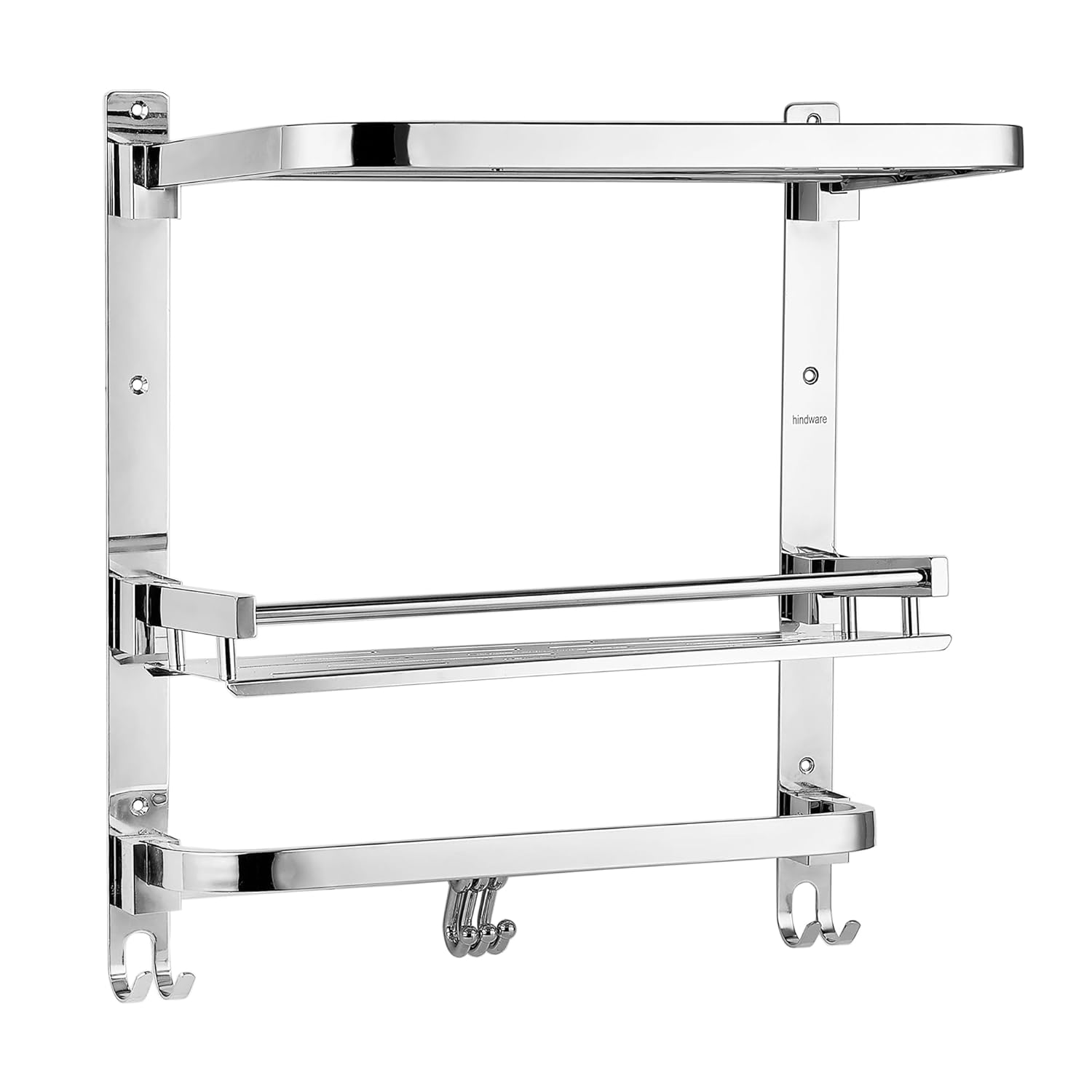 Hindware Bathroom Accessories 3-Layer Multi-Purpose Shelf | Made of Stainless Steel | Foldable & Convenient | Spave Saving