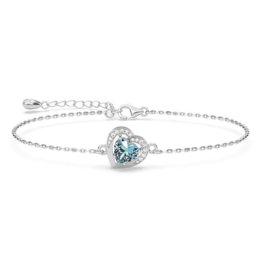 Clara 925 Sterling Silver Sky Blue Heart Pendant Earring Chain Bracelet Ring Jewellery Set | Rhodium Plated, Swiss Zirconia | Gift for Women & Girls