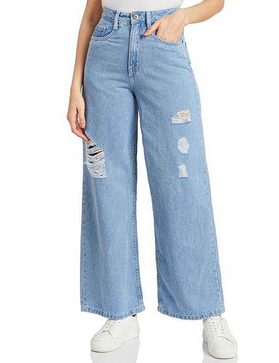 Amazon Brand - Symbol Women's Baggy Wide Leg Jeans (High Rise | Full Length) (Available in Plus Sizes)