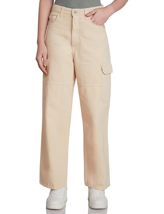 Amazon Brand - Symbol Women's Wide Leg Cargo Jeans (High Rise | Ankle Length | Loose Baggy Fit) (Available in Plus Sizes)