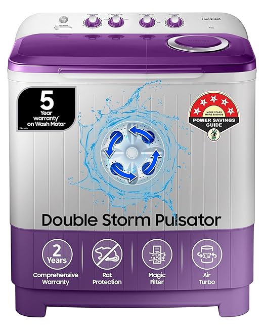 Samsung 7 kg, 5 star, Semi Automatic Top Load Washing Machine (WT70M3000UU/TL, Air Turbo Drying, LIGHT GRAY, 5 Year Warranty on Wash Motor)