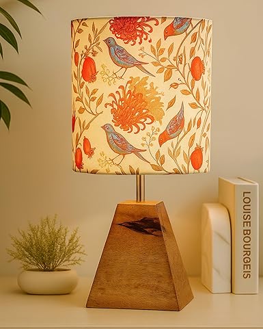 Homesake® Led Wood Table Lamp, Modern Base Fabric Lampshade For Home Office Cafe Restaurant, Pyramid, (Multi)