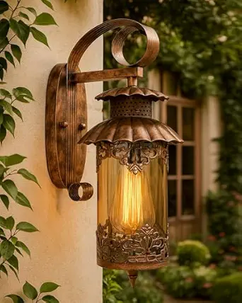 Homesake® Antique Oil Rubbed Rust Wall Lamp for Home Décor | Vintage Wall Light for Living Room, Bedroom, Balcony, Hallway | Rustic Wall Sconce Lantern Style | Metal Glass Fixture, (HAVELI Lantern)