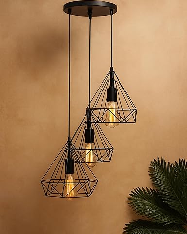Homesake Hanging Light Diamond Cluster-Modern Ceiling Pendant Light for Home Decoration, Living Room,Bedroom, and Dining Room, Stylish Chandelier, Contemporary Interior Design, Pack of 1, (Black)