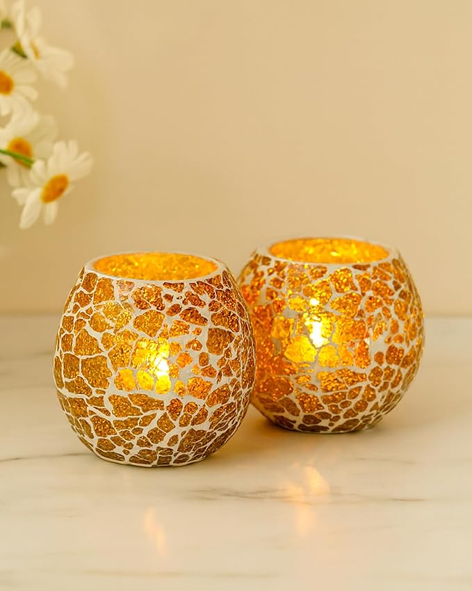Homesake® Glass Moroccan Tealight Candle Holder Set of 2 for Home Decor, Wedding & Birthday Lighting, Decorations for Home & Romantic Dinner Table Centerpiece, Best Diwali Gift Option