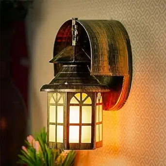 SINOMAN Rustic Wall Lamp for Home Decor Metal Antique Finish Wall Sconce Light Fixture Lantern Design Indoor Decorative Wall Light Perfect for Living Room, Bedroom, Hallway (Without Bulb)