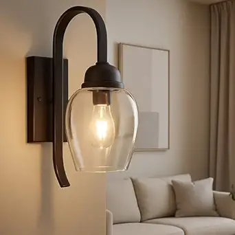 SINOMAN Black Style Wall Light Fixture Wall Sconce with Clear Glass Shade, Elegant Lighting for Entryways, Living Room, Staircases, Bedrooms and Home Decoration (Without Bulb)