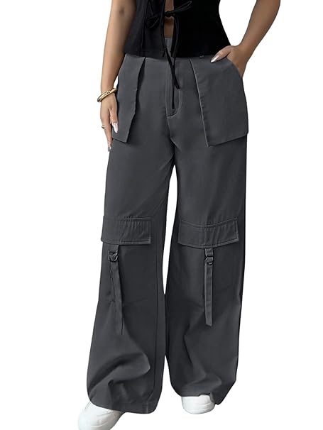 Leriya Fashion Cargo Pants for Woman | Cargo Pants for Women Cotton Wide Leg Utility Fit Flap Pockets | Trousers Fors Women, Relaxed Fit Baggy Pant Airport Outfit for Womens Streetwear Attire