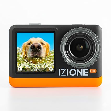 IZI One Lite 5K Action Camera 4K 60FPS 50MP Ultra HD Dual Screen EIS Stabilization 170° Wide Angle 30M Waterproof 2 Batteries 180 Min 18+ Accessories 256GB Support for Sports Bike Diving Vlog Travel