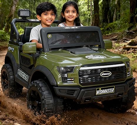 Wishmaster 4x4 Driving EV Cars for 1-8 Year Electric Ride on Jeep for Kids | Remote + Steering + Mobile App Control | Jeeps car for Boys & Girls