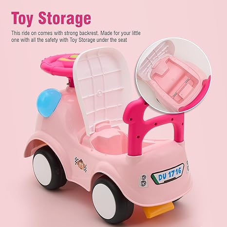 Amazon Brand - Jam & Honey Ride-on Car for Kids | for 24+ Months | Push Car with Backrest | Under Seat Storage | Indoor or Outdoor Toy | BIS Approved | Safe and Fun Toy (Pink)