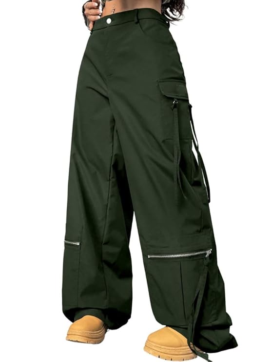 GRECIILOOKS Cargo Pants for Woman | Trousers for Womans |High Waist Cotton Trouser Flared Parachute Pants with Side Pockets |Womens Cargo Pant | Elegant for College & Events (Available in Plus Size)