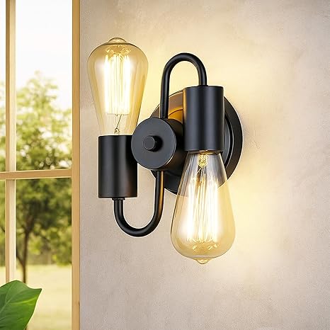 SINOMAN Industrial Wall Sconce Light Fixture with Vintage Edison Bulbs Matte Black Metal Wall Lamp for Bathroom, Bedroom, Hallway, Vanity, Farmhouse, Rustic or Modern Décor (with Bulb)