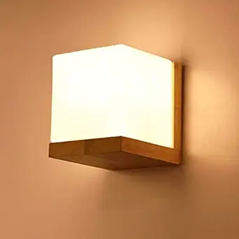 SINOMAN Bedside Wooden Wall Light Lamp with Glass Shade for Bedroom, Living Room Modern, Restaurant, Kitchen or for Home Decoration. (Wooden Sqaure, Without Bulb)