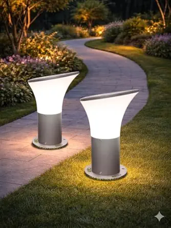 SINOMAN Modern Gate Light Outdoor Waterproof Post Lamp with Wide Glow Design Decorative Fence and Entrance Lighting for Home, Villa, or Garden (PVC) (Pack of 2) (Without Bulb)