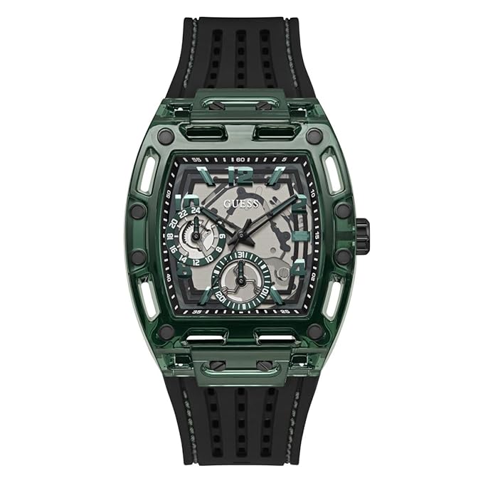 Green and Black Silicone Multifunction Watch