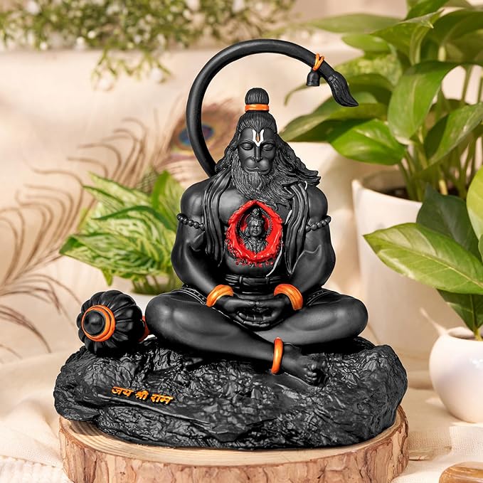 Rudra Roop Hanuman Idol | Black | 3.8 Inches | Polystone | Hanuman Murti for Car Dashboard, Home Decor, Pooja Room & Office Table | Gifting for Housewarming, Wedding & Festive Occasions