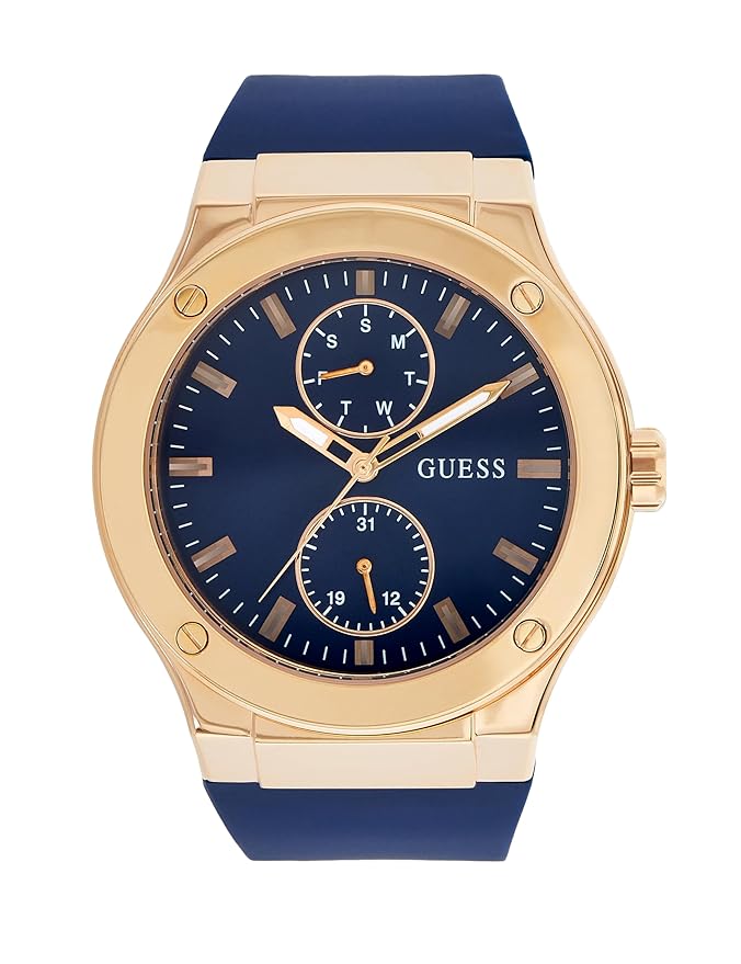 GUESS Men's 45mm Watch - Black Strap Black Dial Silver Case
