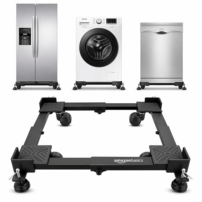 Amazon Basics Washing Machine Stand- Adjustable Metal Trolley with Wheels for Home with 4 Anti Vibration Rubber Grips- Stands Upto 180 Kg Weight, Also Suitable for Dishwasher, Air Cooler