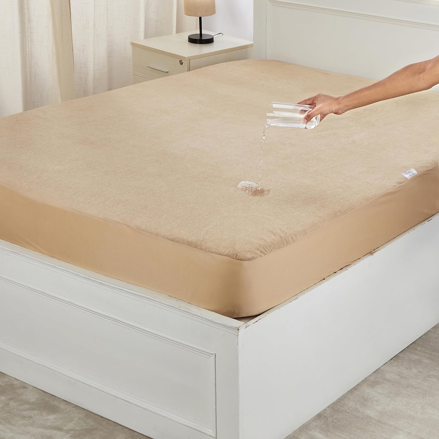 Amazon Brand - Solimo Water Resistant Polyester Mattress Protector, King Bed Size (78x72 inch), Beige